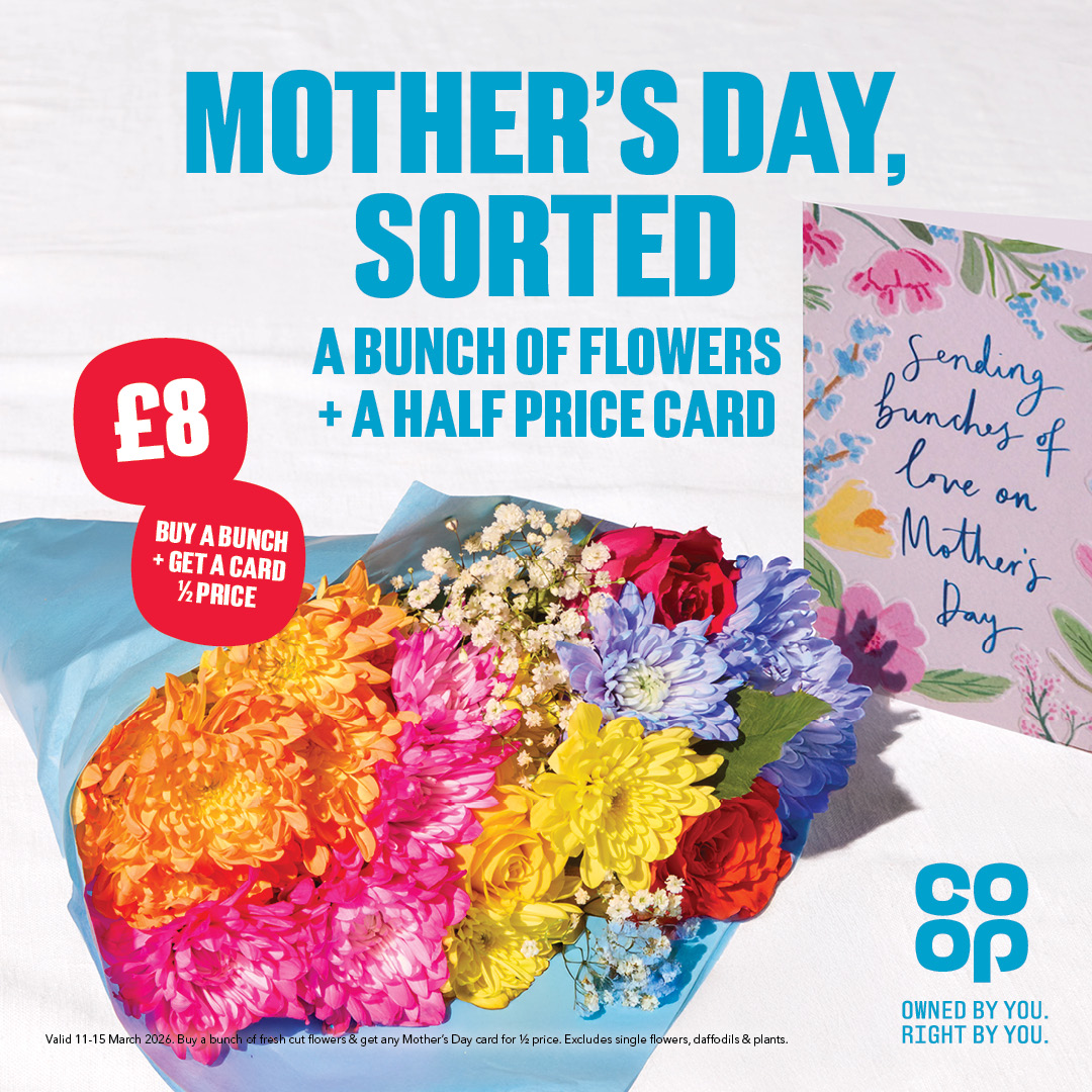 Mother's Day sorted 🫶 Pick up a bunch of flowers and get a card for half price in your local <a href="/coopuk/">Co-op</a> 💐 shop.coop.co.uk/welcome?destin…