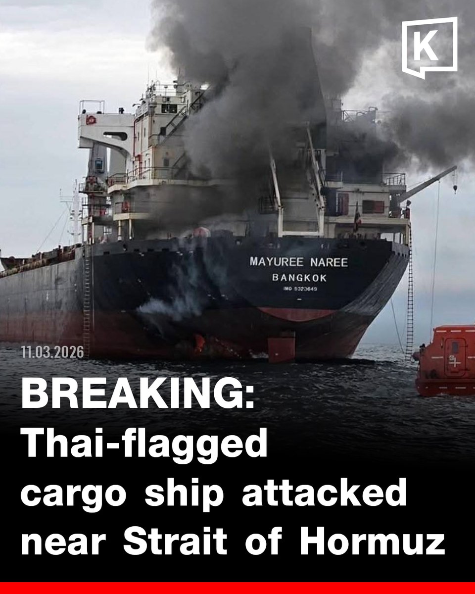 KhaosodEnglish's tweet photo. Breaking: A Thai-flagged cargo ship came under attack near the Strait of Hormuz, leaving the vessel damaged and forcing 23 crew members to evacuate. https://t.co/MA6P3GvoLG