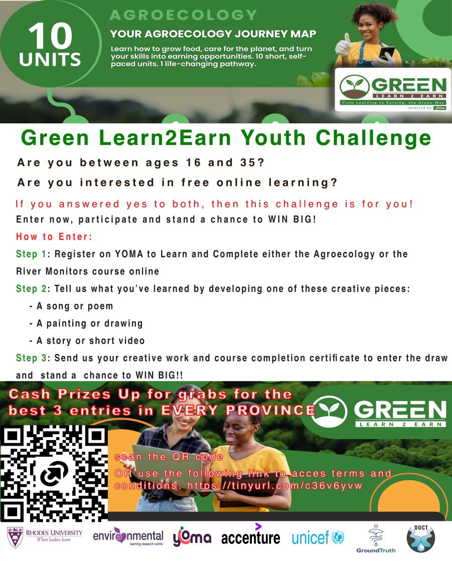 RUelrc2's tweet photo. If you're a young person still interested in an opportunity 2 win R3k: Participate in our Youth Challenge 2 stand a chance 2 win! Complete 1 of OUR very short courses. Submit a creative piece showing us what u have learned. FOR MORE INFO https://t.co/40uginep1m 
@UNICEF_SA https://t.co/trU6cznqm1