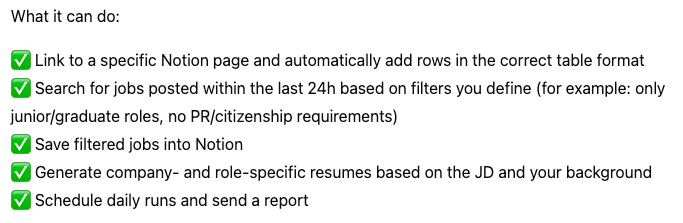 zouleying1's tweet photo. I built a small automatic skill to help with job searching: finding jobs + tailoring resumes automatically.
It saves me a lot of time. If it is helpful, feel free to try it and share feedback.
GitHub:
 https://t.co/QdEm7u3UYK
#jobsearch #resume #openclaw #tech #notion https://t.co/SGxJ05H78e