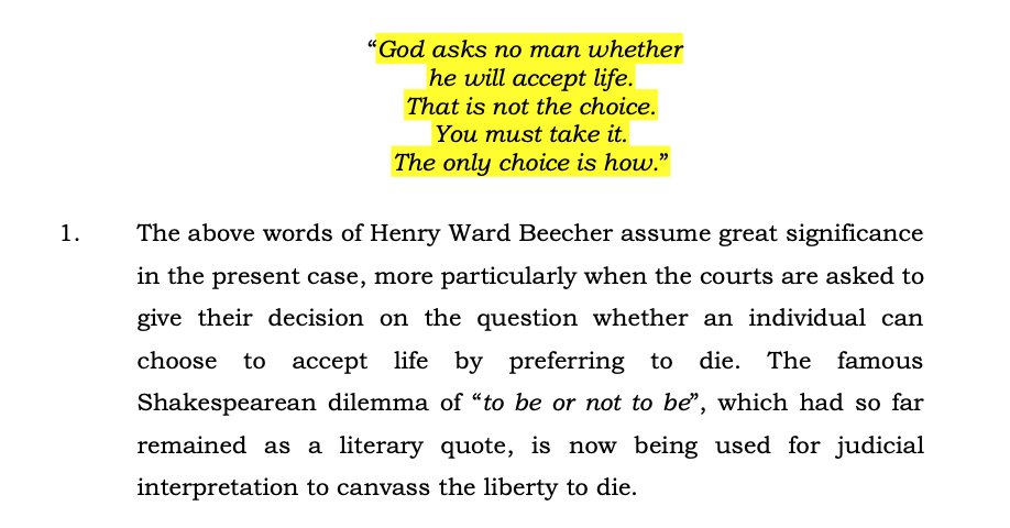 CiteCase's tweet photo. #SupremeCourt judgment on Passive Euthanasia is out and begins with this quote from Henry Ward Beecher (American Social Reformer): https://t.co/UjtmAJATpg