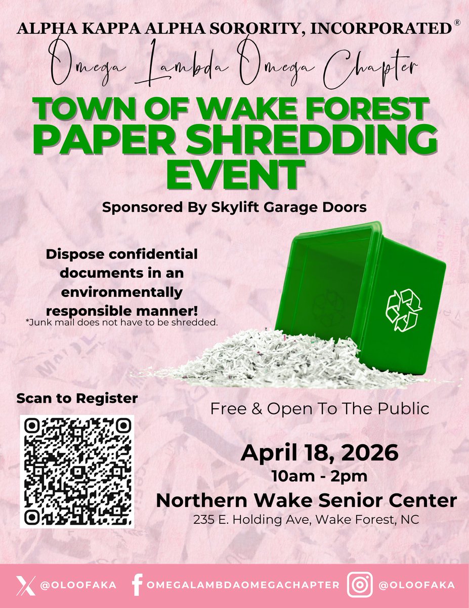 OLOofAKA's tweet photo. Inviting you to safely dispose of confidential documents in an environmentally responsible matter! Register using the QR code or link: https://t.co/O5wuboLVka https://t.co/J6Tz1Caut7