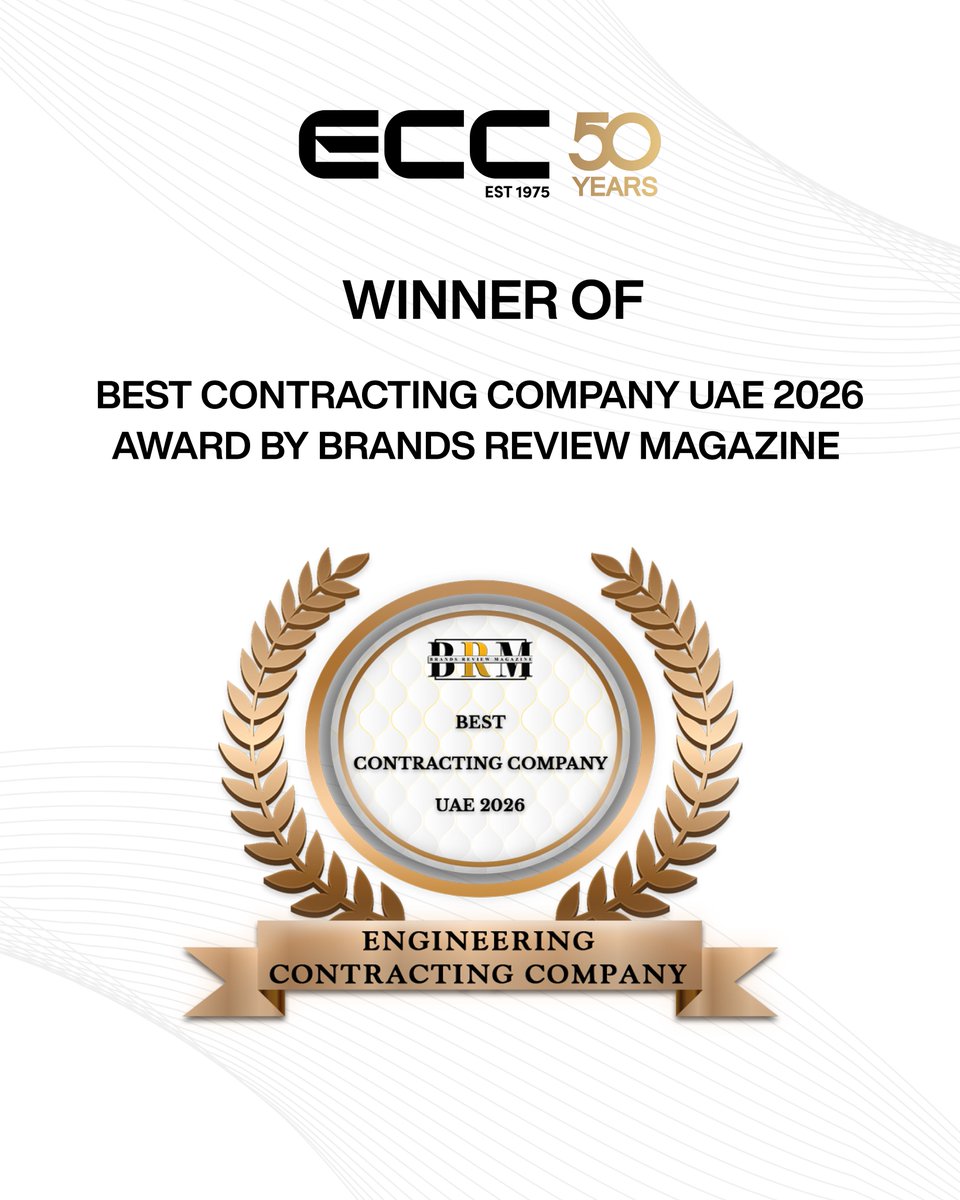 ECCLLC's tweet photo. Engineering Contracting Company (ECC Contracting) is honored to be recognized as the “Best Contracting Company UAE 2026” by Brands Review Magazine.

#BrandsReviewMagazine #BestContractingCompany #ECC https://t.co/2xJcEyHBr3