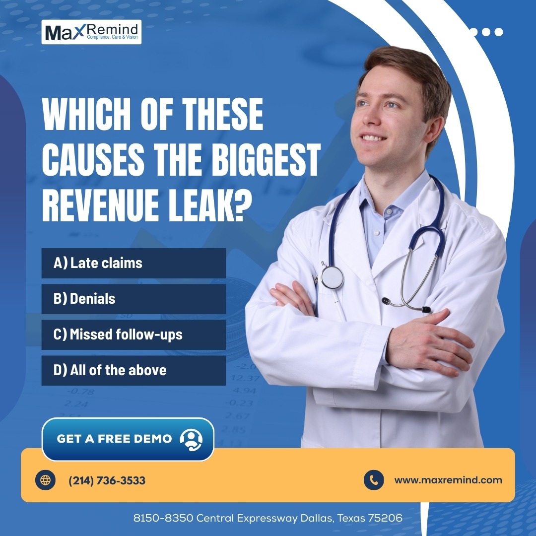 MaxRemind's tweet image. Hidden inefficiencies quietly reduce collections and cash flow. Understanding the numbers is the first step to reclaiming revenue.
MaxRemind helps practices track every claim, denial, and payment effortlessly.
maxremind.com/start-free-tri…
#MaxRemind #MedicalBilling #PracticeManagement