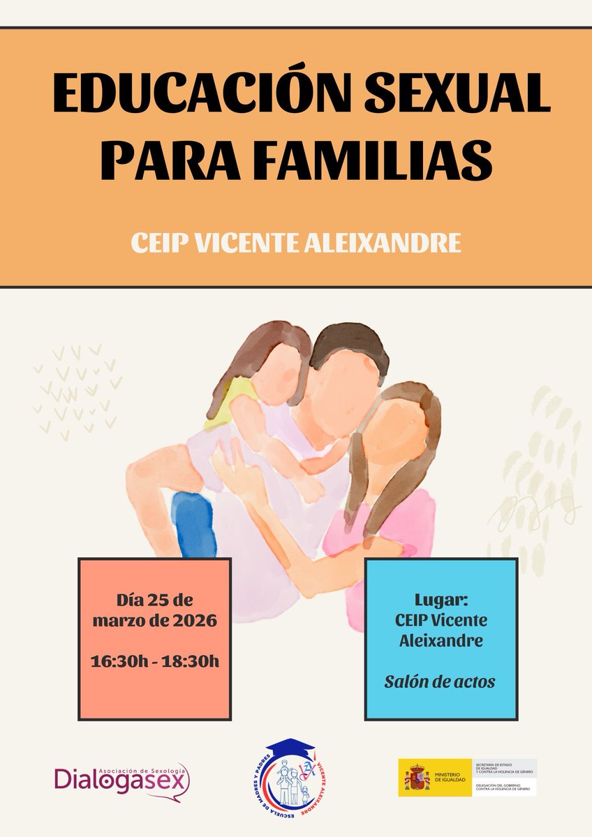ceip_va's tweet photo. El próximo miércoles 25 de marzo a las 16:30h, en el salón de actos del edificio de Primaria, desarrollaremos la charla sobre Educación Sexual para familias con la colaboración de @dialogasex. Si quieres tener herramientas para abordar la sexualidad de tus hijos e hijas... ¡Ven! https://t.co/tw2qg0iF0H