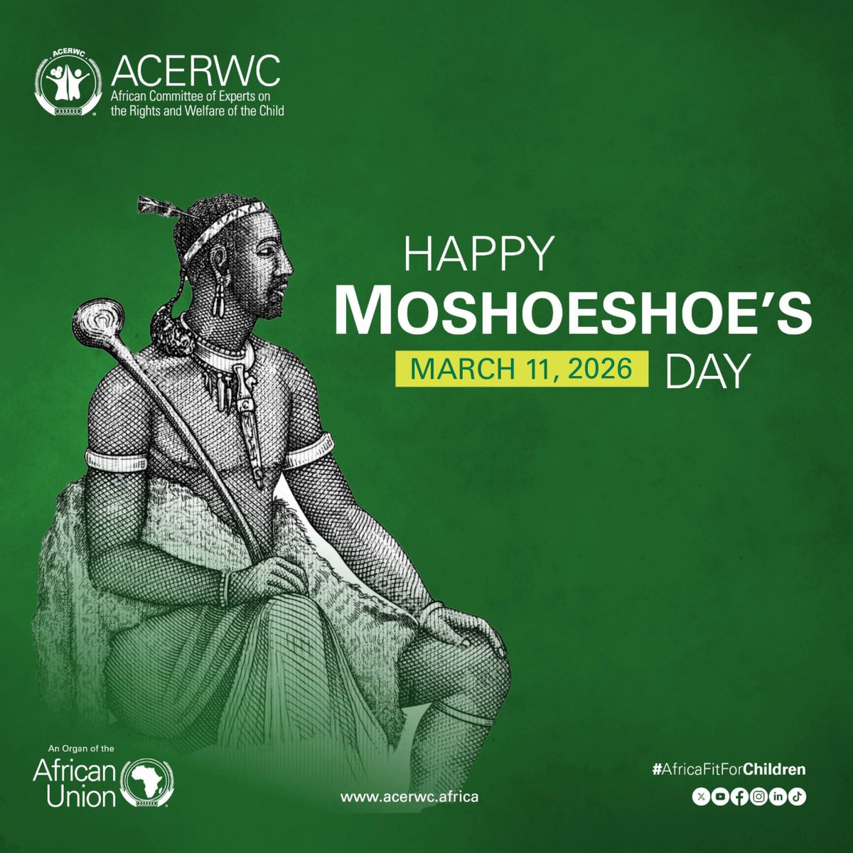 acerwc's tweet image. Happy Moshoeshoe’s Day Basotho 🇱🇸!

Today we at the ACERWC honor the legacy of #KingMoshoeshoe I, whose leadership, and wisdom laid the foundation of the #Basotho nation- home of the ACERWC.

#MoshoeshoeDay #Lesotho #AfricaFit4Children