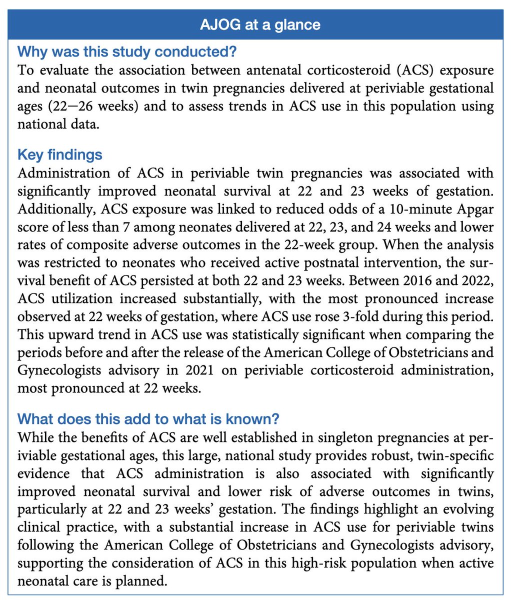 Antenatal corticosteroid administration in periviable twin pregnancies between 22 and 25 weeks: a nationwide-based study ow.ly/4jJs50YseBU
