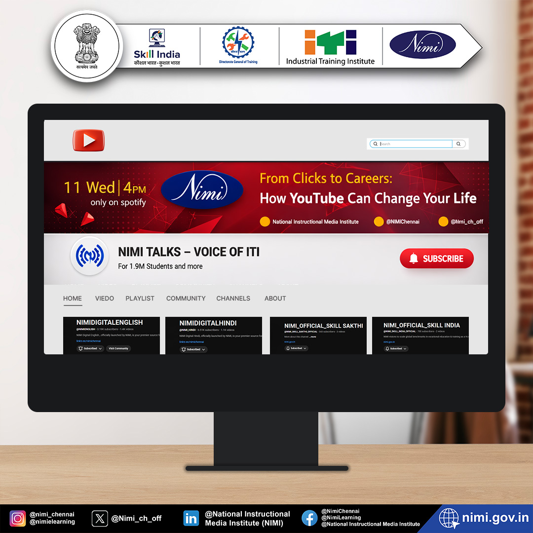 NIMI Talks- Voice of ITI

From Clicks to Careers: How YouTube Can Change Your Life

▶️ Watch, learn, and grow your skills with NIMI Digital Learning
🔔 Subscribe and stay connected with India’s skill development community.

TUNE IN :open.spotify.com/episode/011CE9…