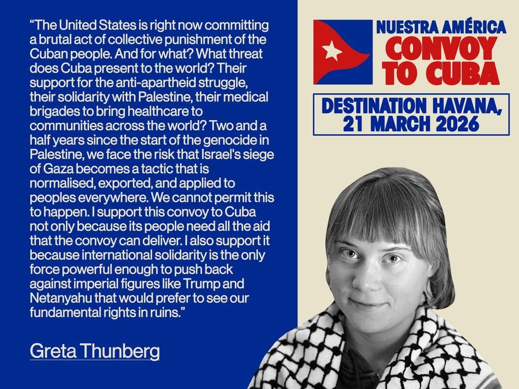 ultras_antifaa's tweet image. Anti-fascist, anti-zionist activist Greta Thunberg will join a solidarity convoy that will bring food and medicine to Cuba against the US embargo.
