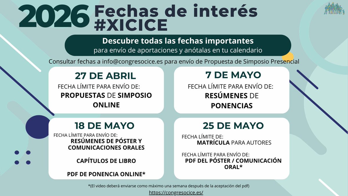 congresocice's tweet photo. 📢 ¡Atención! Guarda las fechas de interés del #XICICE
Comparte tus investigaciones, experiencias y avances en el ámbito de la 🧠#psicología, la 📚#educación y la 💙#salud 

🔗 Consulta las bases y envía tu propuesta: https://t.co/QXX1vaWYxr

#CongresoInternacional #Investigación https://t.co/cNstwio5eF
