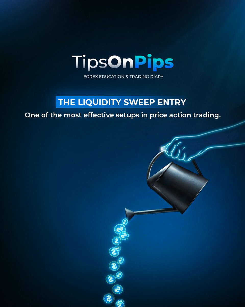 tipsonpips_'s tweet photo. The liquidity sweep is one of the cleanest setups in #Forex because it uses the market's own mechanics against emotional entries.

When price forms equal highs or lows, stop losses cluster around those levels. Institutions push price through to grab that #Liquidity before reversing direction.

The key in #Trading is not entering during the spike but waiting for the rejection after it. That's where the real entry lives.

This setup works across #EURUSD, #XAUUSD, #GBPUSD and most liquid pairs during London and New York sessions.

#PriceAction #MarketStructure #FX #SmartMoney