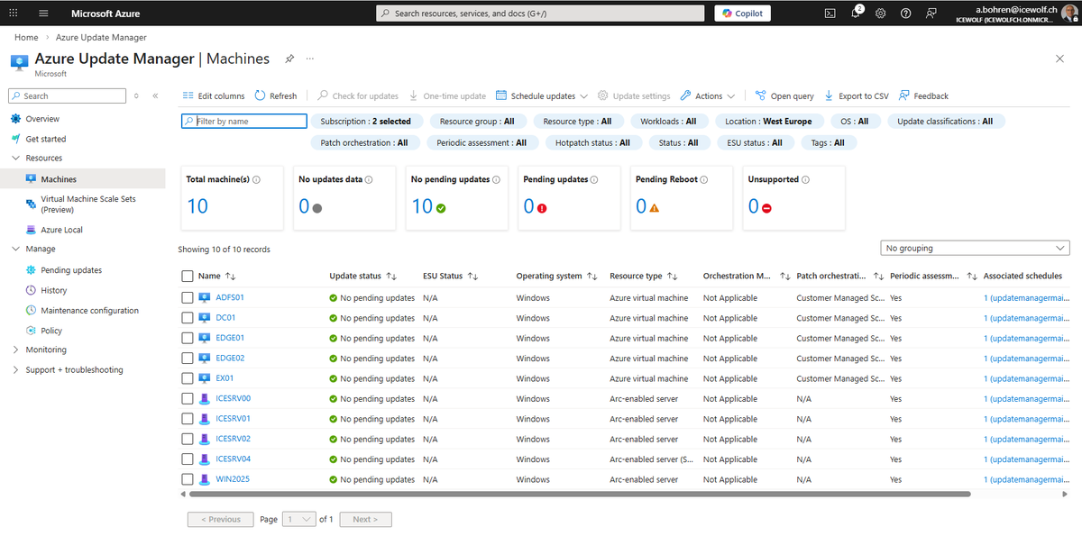 andresbohren's tweet photo. That's how i like it #Azure #UpdateManager 😍 https://t.co/4ibFnNLzBR
