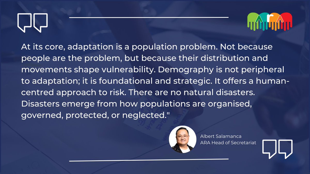 Adapt_Alliance's tweet photo. Albert Salamanca, ARA Head of Secretariat, delivered the keynote “Population Dynamics and Climate Risk: What Adaptation Needs from Demography in the Philippines" at the 2026 Philippine Population Association (PPA) International Scientific Conference.

Here is the key takeaways 👇 https://t.co/SsucHZ7K9E