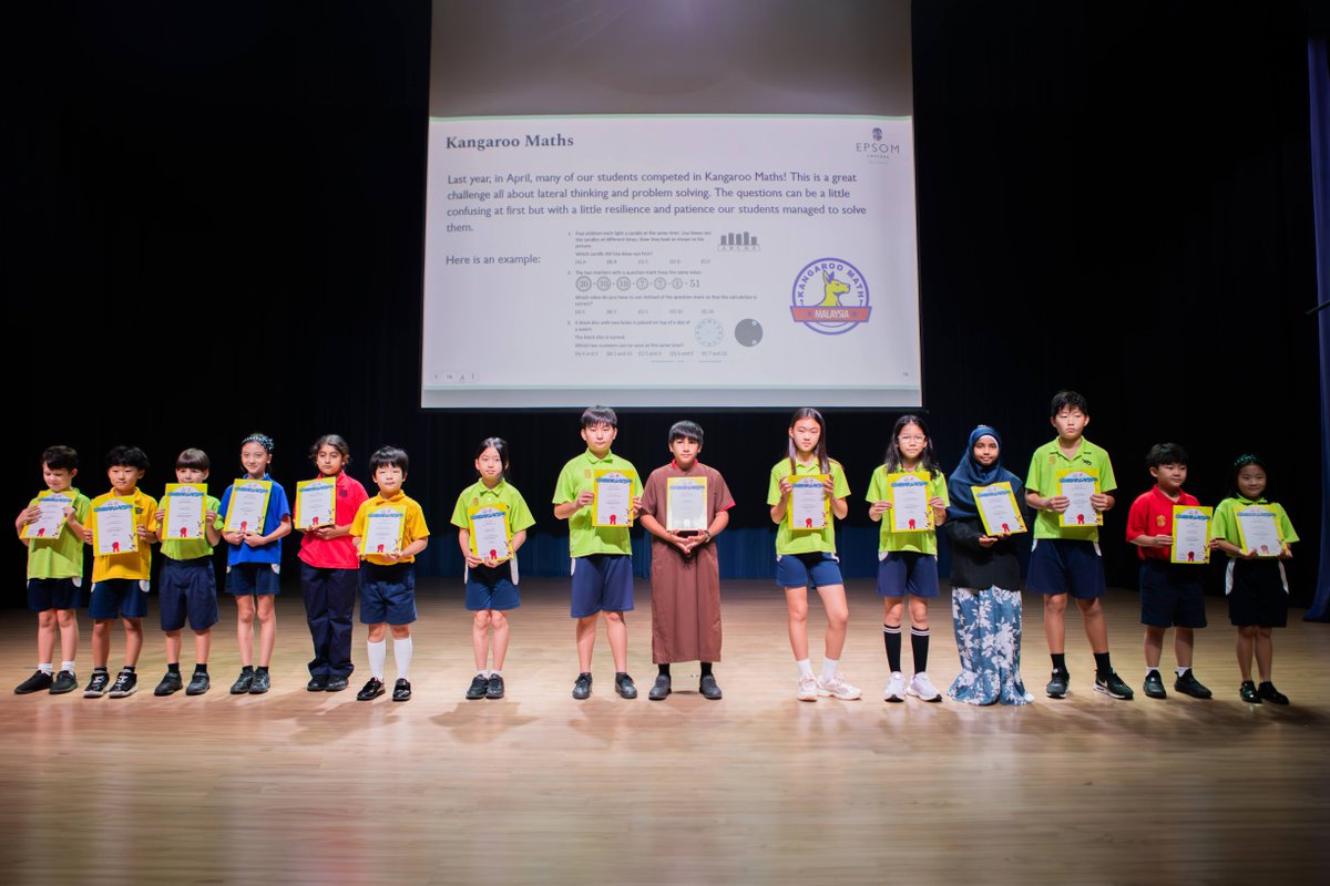 EpsomSchoolMY's tweet photo. Our Prep School Assembly celebrated a fantastic Term 2! 🌟 From the sports field to academic milestones like the Kangaroo Mathematics competition, we are so proud of our students' talent and dedication. #EpsomCollegeMalaysia #StudentSuccess #KangarooMath #PrepSchool https://t.co/5UbnjDt3CV