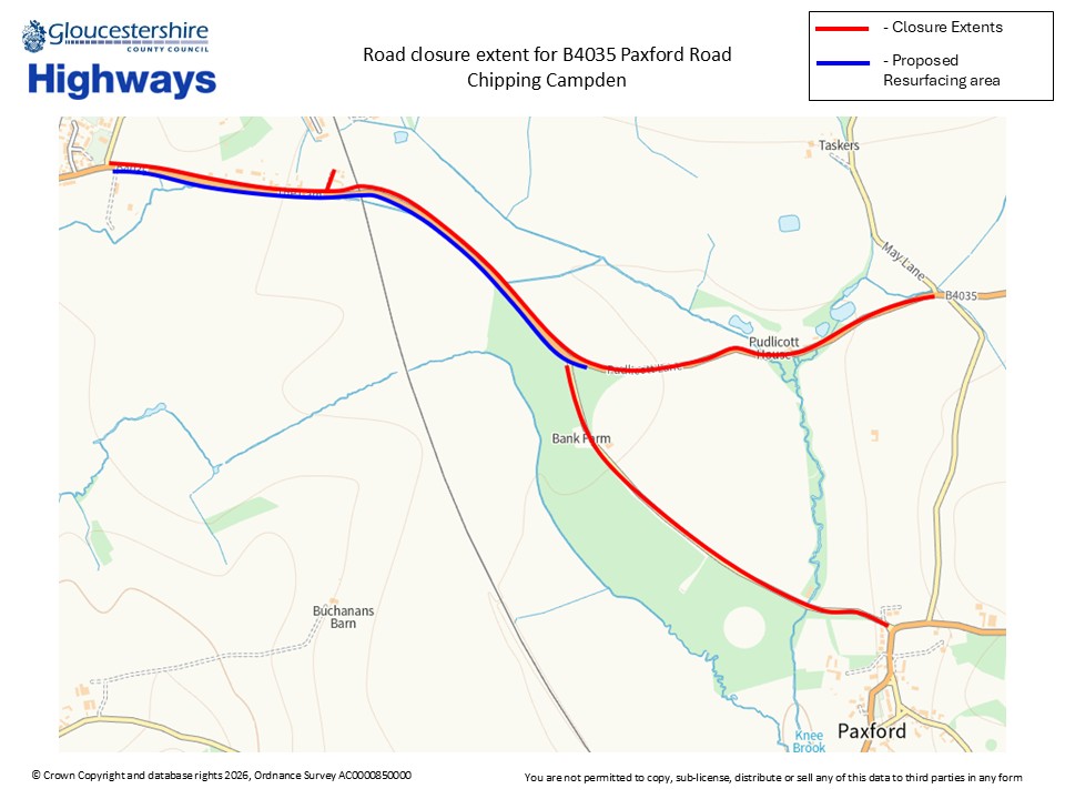 GlosRoads's tweet image. B4035 Paxford Road #Chipping Campden.Carriageway resurfacing. Works happening  13th - 23rd March 2026. A road closure will be in place  19:00 to 07:00.(excl. weekends )  orlo.uk/XFJKz