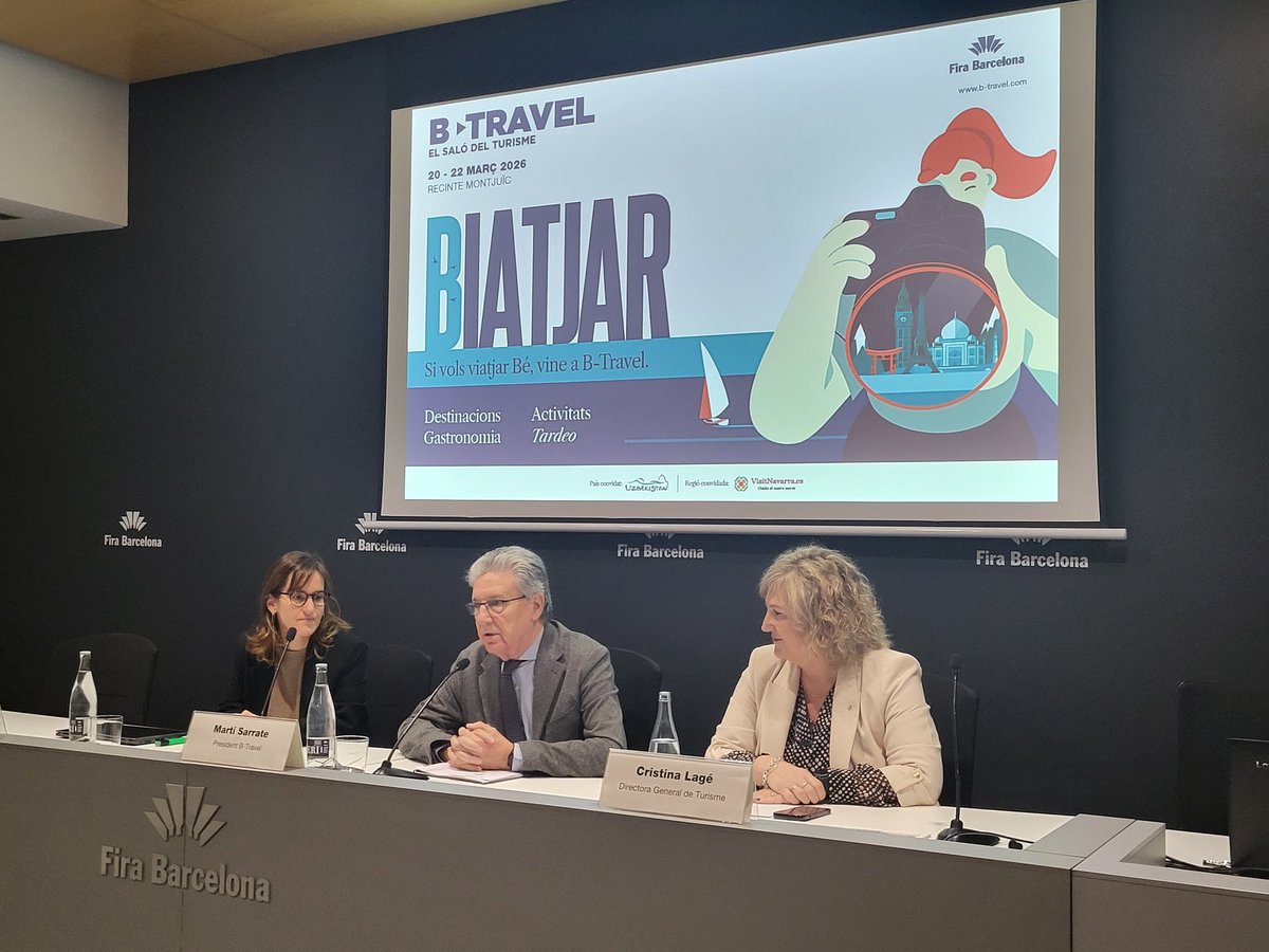 turismecat's tweet photo. 🎙️La DG, Cristina Lagé, participa en la presentació de les novetats del saló de turisme #BTravel, junt amb el president de B-Travel, Martí Sarrate, i la directora del saló, Laura Cardona
📍L'estand de Catalunya comptarà amb +15 expositors i activitats diverses https://t.co/77HFlJpCBG