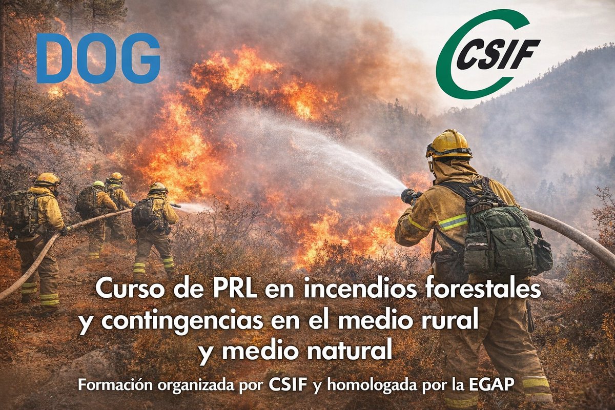 GaliciaCsif's tweet photo. 🔥Cursos de formación de #PRL e intervención en incendios forestales y contingencias en el medio rural y medio natural homologados por la #EGAP

📚 15 cursos 
📍5 localidades en Galicia
👥 385 plazas
 
📝 Inscríbete desde el 10 hasta el 16 de marzo
🔗https://t.co/fso6bumudx https://t.co/jm105KY3bD