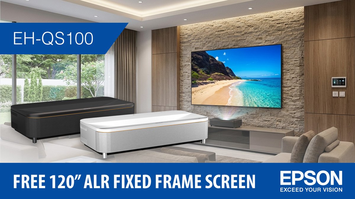 Upgrade your Home Cinema with a MASSIVE 120" screen — FREE! 🎬

Buy an Epson EH-QS100 series projector &amp; receive a FREE ELPSC36 120" ALR fixed frame screen.

🕒 Ends 30 June or while stocks last.

Shop now: bit.ly/4up93ga

#HomeCinema #4KProjector #AVTech #BigScreenDeals
