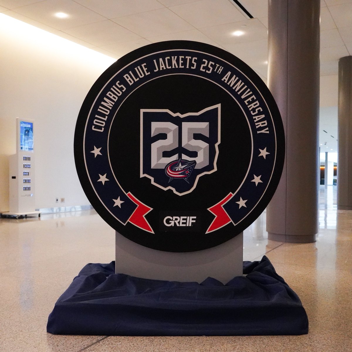 BlueJacketsNHL's tweet photo. The great puck hunt continues! 

Check in this week at the @GreifInc 25th Anniversary puck at the Convention Center for your chance to win a Sean Monahan signed puck! 

Visit https://t.co/P1lebP29oe or scan the QR code on the display to begin! https://t.co/vwg3BKTA2m