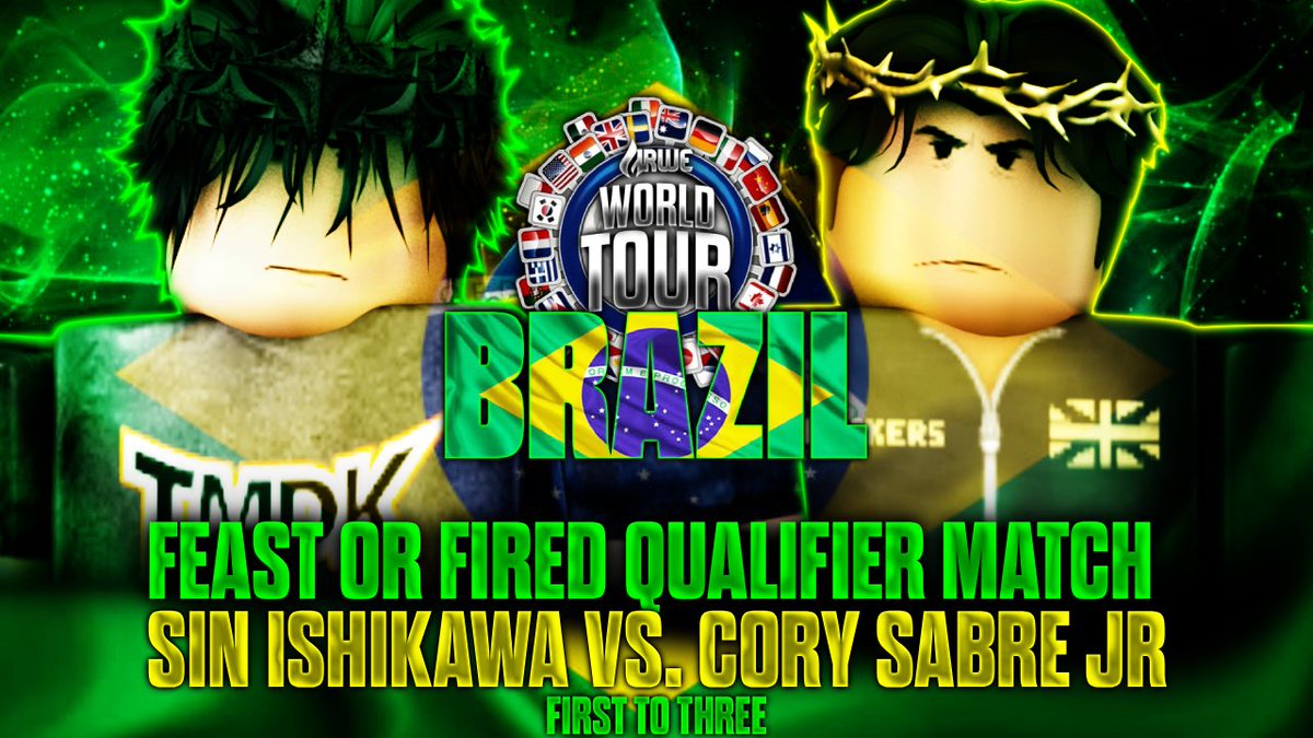 #IRWEWorldTour BRAZIL // FRIDAY at 6:30PM EST

FEAST OR FIRED QUALIFIER MATCH

<a href="/SinRWAcc/">Sin</a>  faces <a href="/corycoryba/">Cory</a> in a REMATCH in a QUALIFYING Match for Feast or Fired.

WHO HEADS TO HOMECOMING?

#IRWE2026