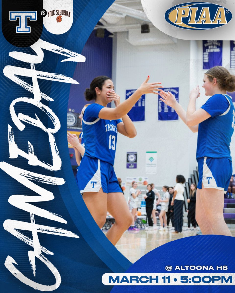 Trinity_Hillers's tweet photo. 🔵PIAA PLAYOFF GAMEDAY⚪️
🏀: Girls Basketball
⏰: 5:00pm
📍: Altoona HS
🆚: York Suburban
🎟️: https://t.co/MXlX7vfiT7
📺: https://t.co/VQnN8GXpkD
🎙️: https://t.co/itw4BjANBk https://t.co/MpPqPd7Fto
