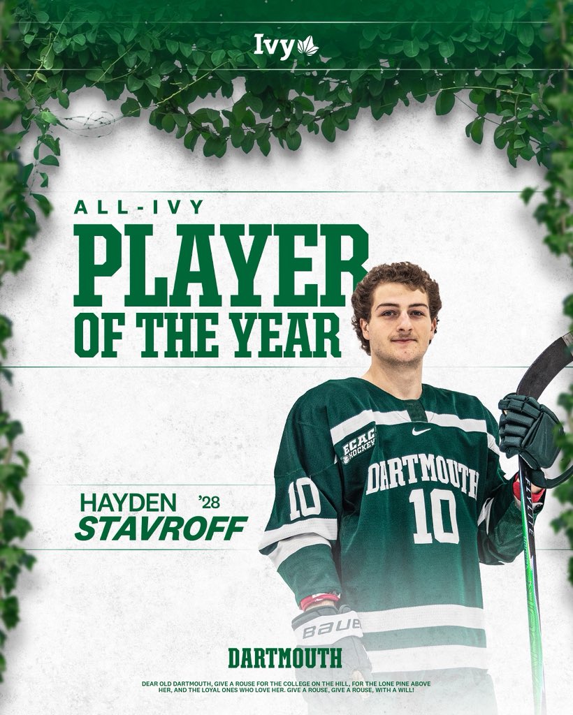 Hayden Stavroff. IVY LEAGUE PLAYER OF THE YEAR!

📰: dartsports.co/26MIHIvyAwards

#GoBigGreen | #TheWoods🌲