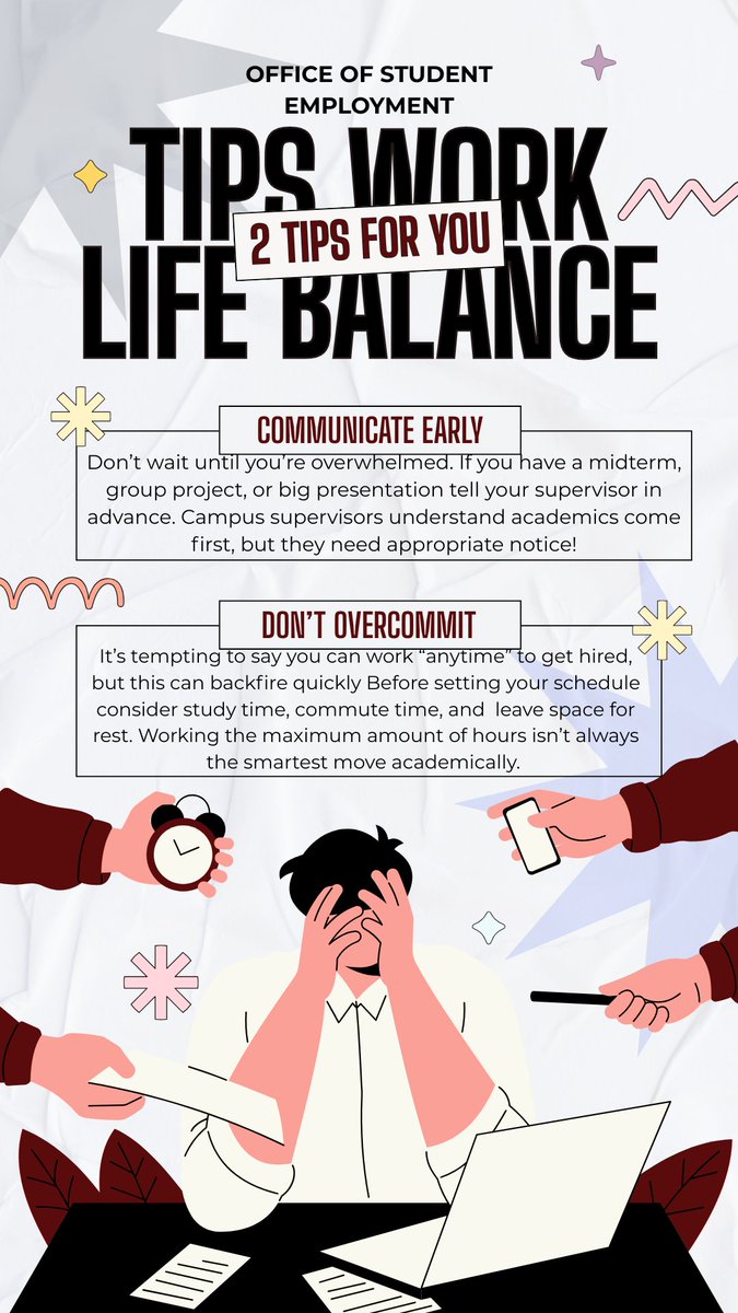 Working on campus + taking classes? Balance matters.

2 quick tips:
✔️ Communicate busy weeks early
✔️ Be realistic about your availability

Don’t overschedule yourself . Your GPA and your energy will thank you.