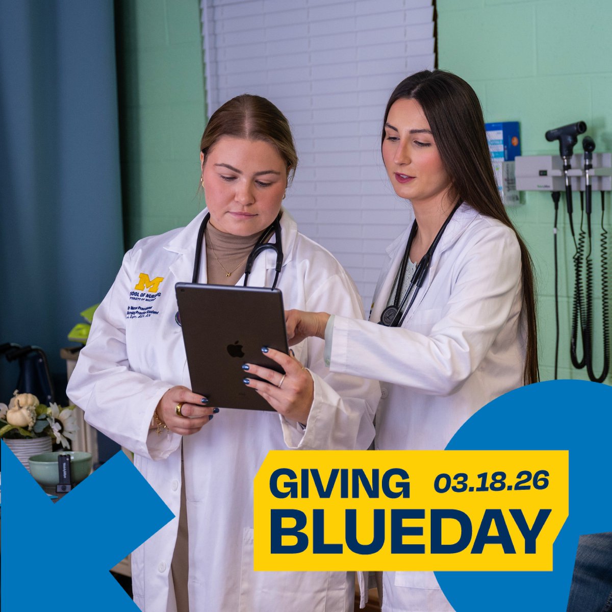 UMichNursing's tweet photo. #GivingBlueday is 3.18!
#MichiganNursing donors will have TWO ways to increase their impact for nurses:
✅ Dollar-for-dollar match up to $5k for gifts to the Graduate Student Aid Fund 
✅ 50 donors unlock another $5k for the Graduate Student Aid Fund
🔗 https://t.co/N0Da1rVmVV https://t.co/9yDxH6TmaY