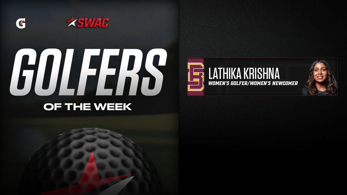 theswac's tweet photo. SWAC Golfers of the Week: Mar. 11
@gatorade
๐ฑ Lathika Krishna, Women's Golfer/Women's Newcomer
#SWACGLF | #BuildingChampionsForLife https://t.co/mCcT8BfZEj