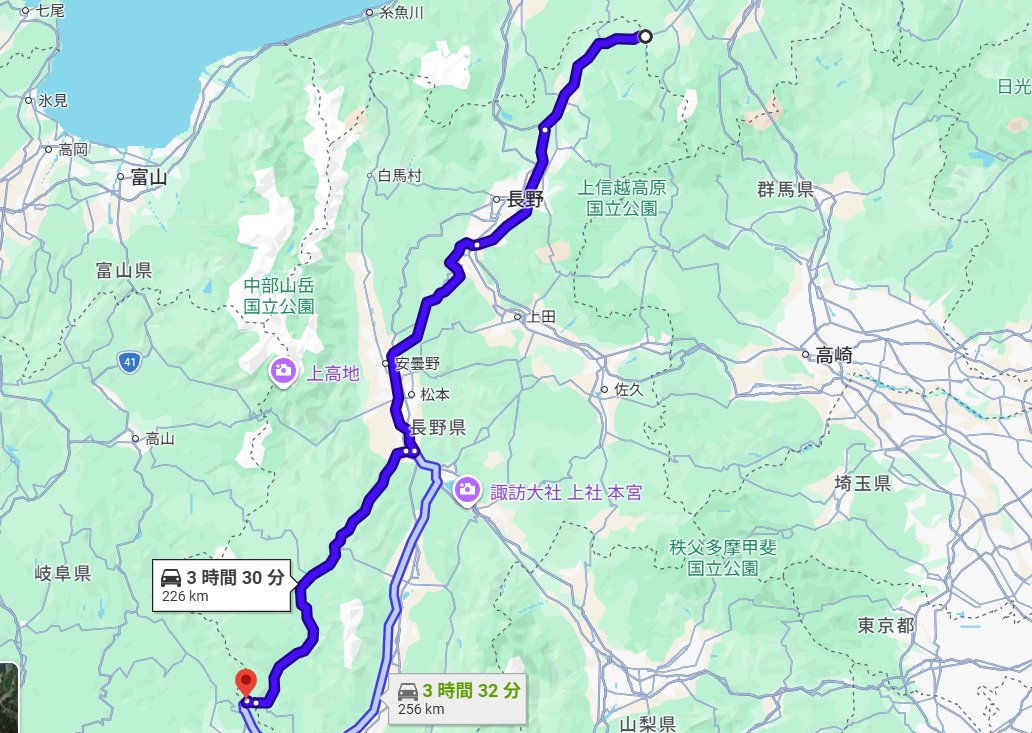 千曲川の下流から木曽川の果てまで約220km
NHK-FM長野を中継局でずっと繋げると...
栄(84.9MHz)→
飯山(82.8)→
善光寺平(85.7)→
聖(83.0)→
松本(84.8)→
楢川(83.2)→
木曽福島(82.9)→
倉本(85.6)→
南木曾(82.0)

美ケ原(84.0)

ちなみにAMのNHK第一は栄村ではかなりノイジーです