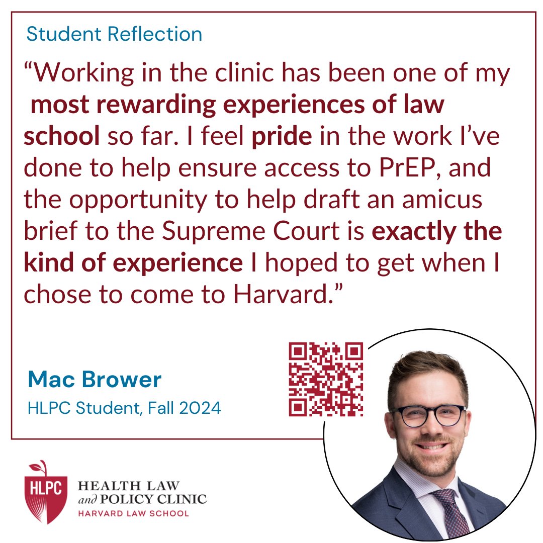 HarvardCHLPI's tweet photo. Health Law &amp; Policy Clinic students work on real-world advocacy—from expanding access to PrEP to contributing to Supreme Court amicus briefs.

Interested in hands-on health law experience?

Learn more at the clinic fair: https://t.co/UOE066tEKa https://t.co/pFQi0LwFQo
