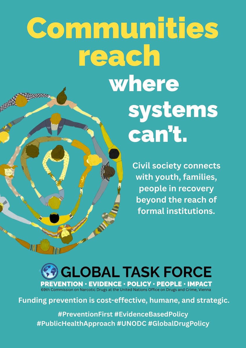 Civil society connects with #youth, #families, and people in #recovery beyond the reach of formal institutions. #EvidenceBasedPolicy #PublicHealthApproach #PreventionFirst
<a href="/UNODC/">UN Office on Drugs & Crime</a>