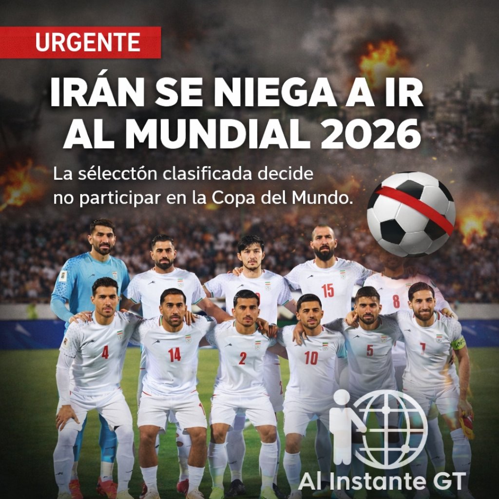 🇮🇷 IRÁN RECHAZA IR AL MUNDIAL 2026

La selección iraní no jugará la Copa del Mundo, a pesar de haber conseguido su clasificación.

La decisión llega en medio del conflicto bélico que vive el país.

⚽ Ahora surge la gran pregunta:
¿Qué selección ocupará su lugar en el Mundial?