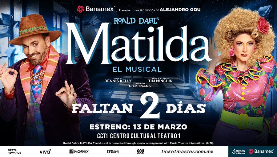Sólo 2 días para que todo comience en #MatildaElMusical 💫🎭 Compra tus boletos en taquillas o @Ticketmaster_mx