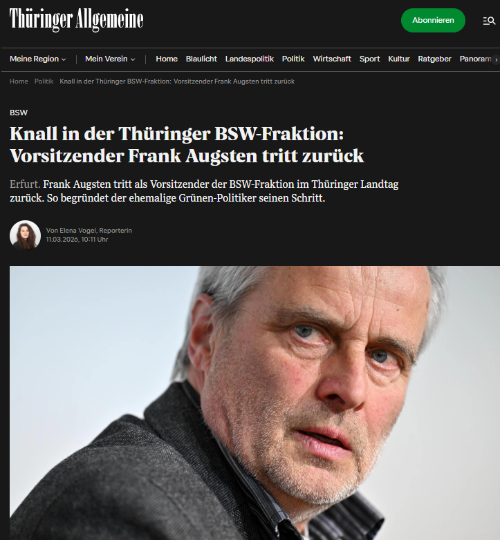 Der Rücktritt von #BSW-Fraktionschef #Augsten zeigt einen bemerkenswerten Widerspruch: zwischen dem Menschen, dem MdL und dem Koalitionspolitiker.

Er erklärte mehrfach, #AfD-Anträge dürfe man nicht pauschal ablehnen. Man müsse sie zumindest in die Ausschüsse überweisen und dort