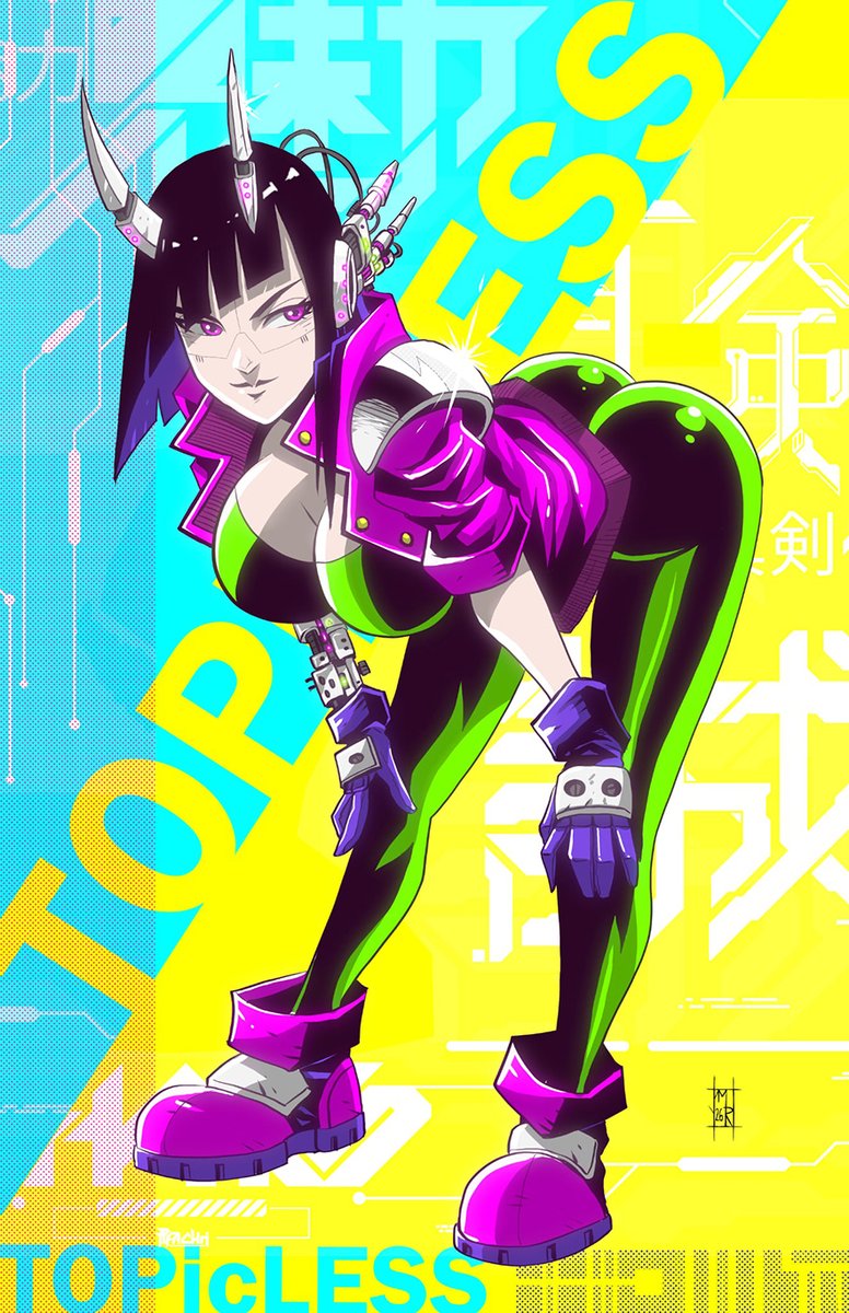 RushbrookDraws's tweet photo. Here's the art piece I did on last night's #TOPicLESS art stream. Wasn't sure what to draw, so I drew a Topicless Cyber Chick. Really fun to draw! I also just finished two big commissions, so hopefully I'm able to upload at a decent schedule again. #art #artist #comics #cyberpunk https://t.co/auPk23CRGo