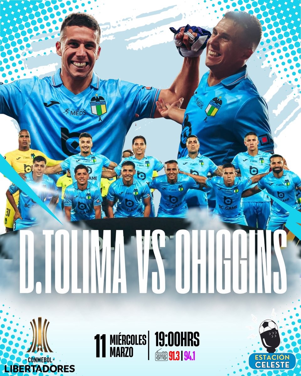 ⚽️ #Libertadores | ¡HOY es O'Higgins! Desde las 19:00 horas estaremos en el aire para llevarte todos los detalles del encuentro ante #Tolima. Escúchanos en el 91.3, 94.1 FM y en nuestro canal de Youtube, "Estación Celeste". 📱
#DaleOHiggins #EstacionCeleste 🇧🇼