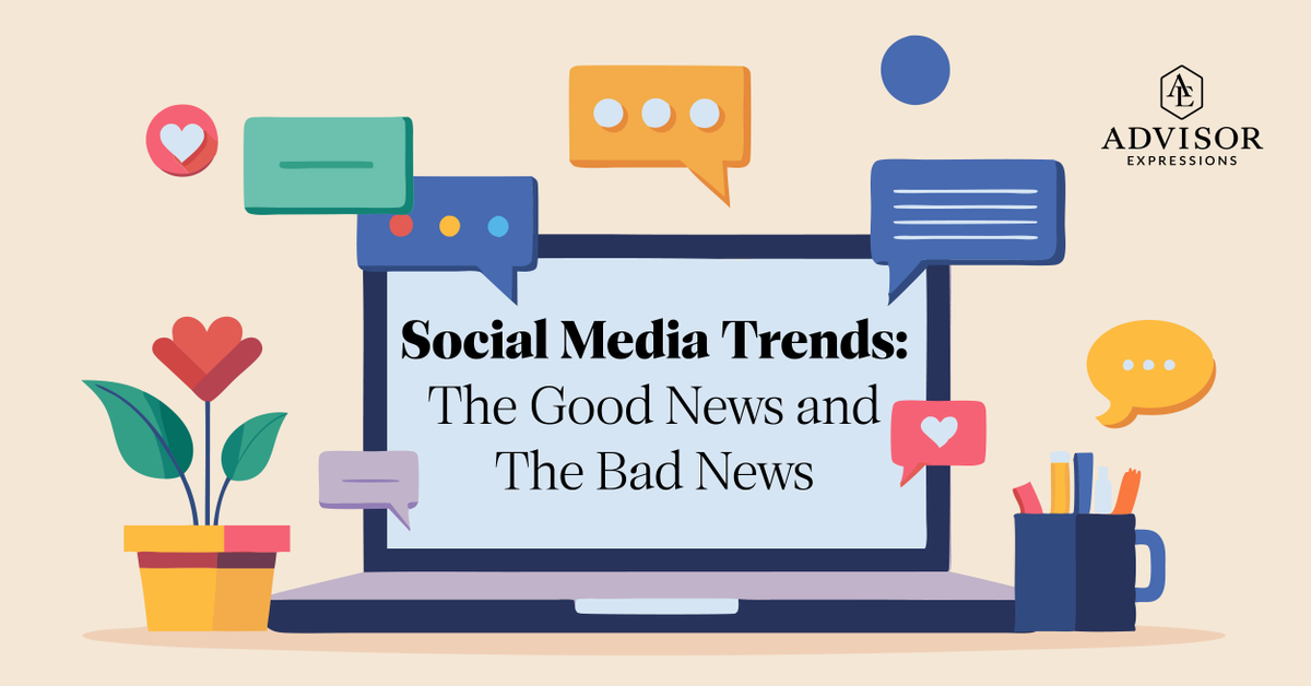 AdvisorExp's tweet photo. We are always watching to see what trends are emerging to better help our clients cut through the digital noise. The good news is social media is still the place to be. The bad news, it is saturated with content, so you need to work harder to stand out. Read more about the trends and our tips on being seen in our latest blog.