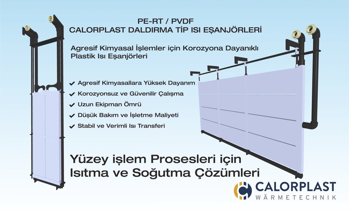 Kimyasal proses havuzlarında geleneksel serpantin çözümlerinin yerini giderek daha verimli ve kontrol edilebilir ısı eşanjörleri alıyor. Agresif ortamlarda doğru malzeme seçimi kritik. PVDF ve PE-RT termoplastik eşanjörler yüksek korozyon dayanımı ve stabil ısı transferi sağlar.