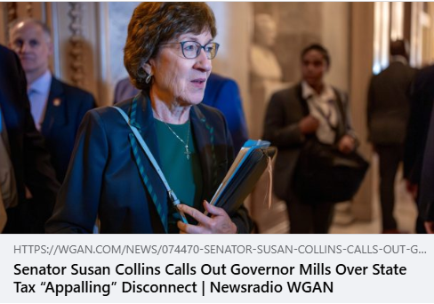.<a href="/SenatorCollins/">Sen. Susan Collins</a> said it plainly on @WGANnews this last weekend: <a href="/GovJanetMills/">Governor Janet Mills</a> had the authority to align Maine's tax code with new federal relief on tips, overtime, and Social Security... and she chose not to!

That means a server in Portland still pays Maine income tax on tips