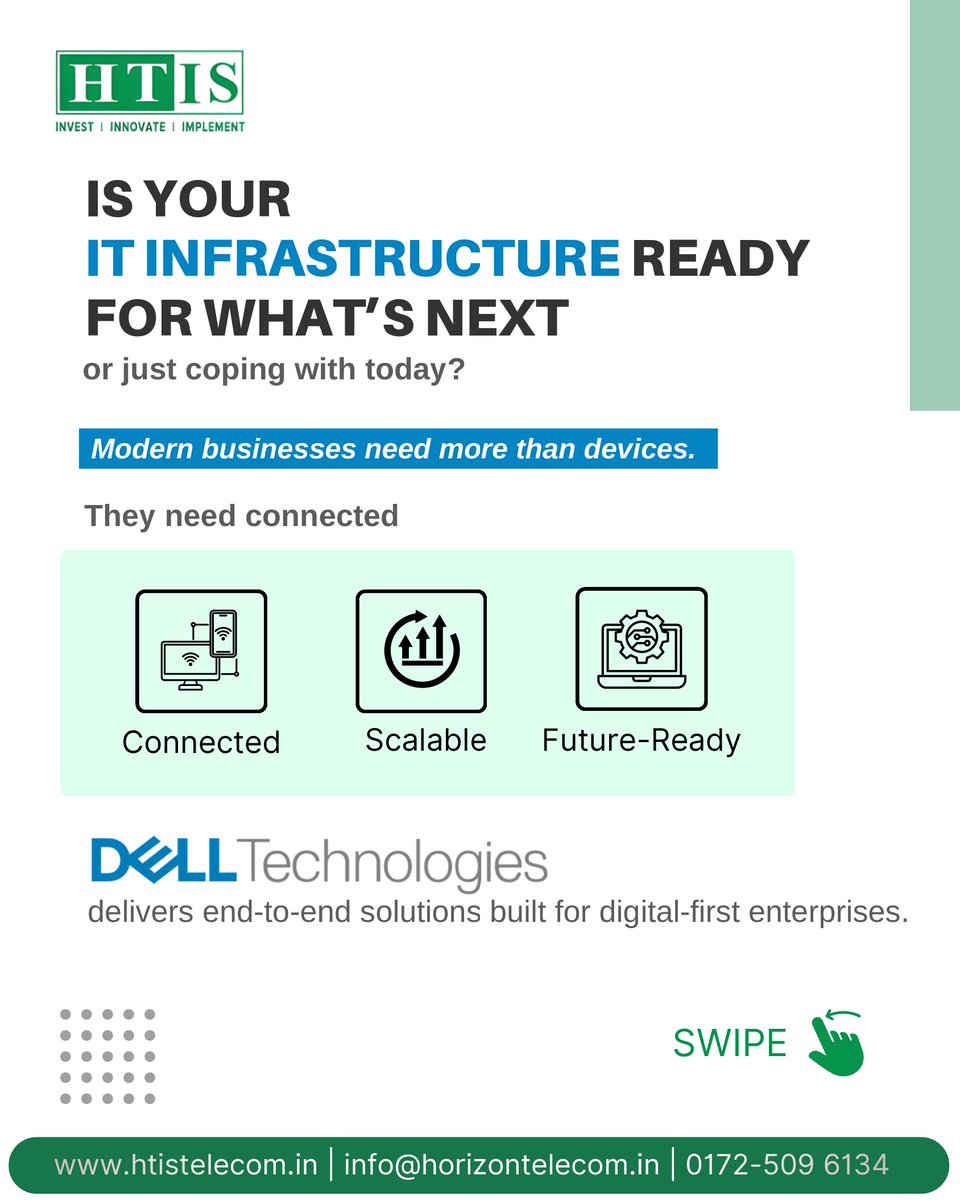 Htis_Telecom's tweet photo. Is your IT Infrastructure built for tomorrow or just managing today’s demands?

From end-user computing to data centre solutions and HCI, Dell Technologies enables scalable enterprise infrastructure.

See how modern IT ecosystems support business growth.

https://t.co/zSB7BMFANU https://t.co/i0yUxBuca6