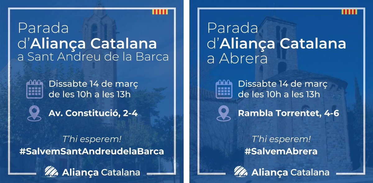 Aquest dissabte tornarem a pintar els carrers de blau. Hi serem a Sant Andreu de la Barca i Abrera simultàniament.

Un #superdissabte dedicat a trobar-nos amb els veïns, conversar tranquil·lament i compartir informació amb tots els que us acosteu.

Ens fa molta il·lusió compartir