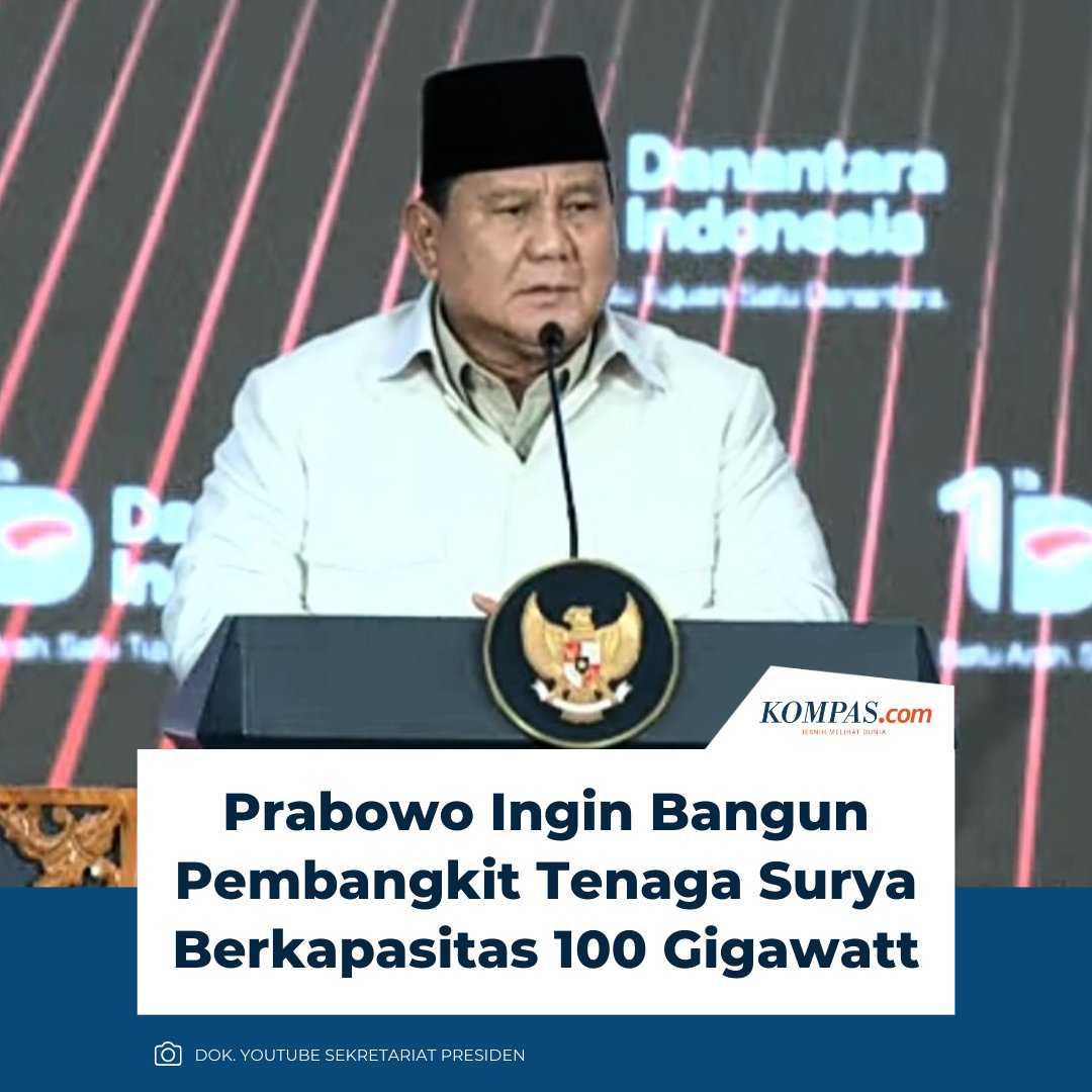 “Energi terbarukan dari tenaga surya, dalam waktu yang sesingkat-singkatnya kita akan membangun 100 gigawatt. Itu sudah perintah saya, itu sudah keputusan saya dan kita akan buktikan kepada dunia, bahwa kita lebih cepat dan efektif dalam hal ini,” ujar Prabowo.

Baca di: