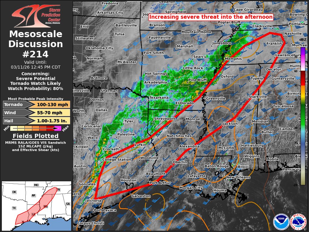NWSSPC's tweet photo. 10:17am CDT #SPC_MD 0214 , #tnwx #alwx #mswx #arwx #lawx #txwx, https://t.co/MQCYaxychV https://t.co/VBT1NETQSH