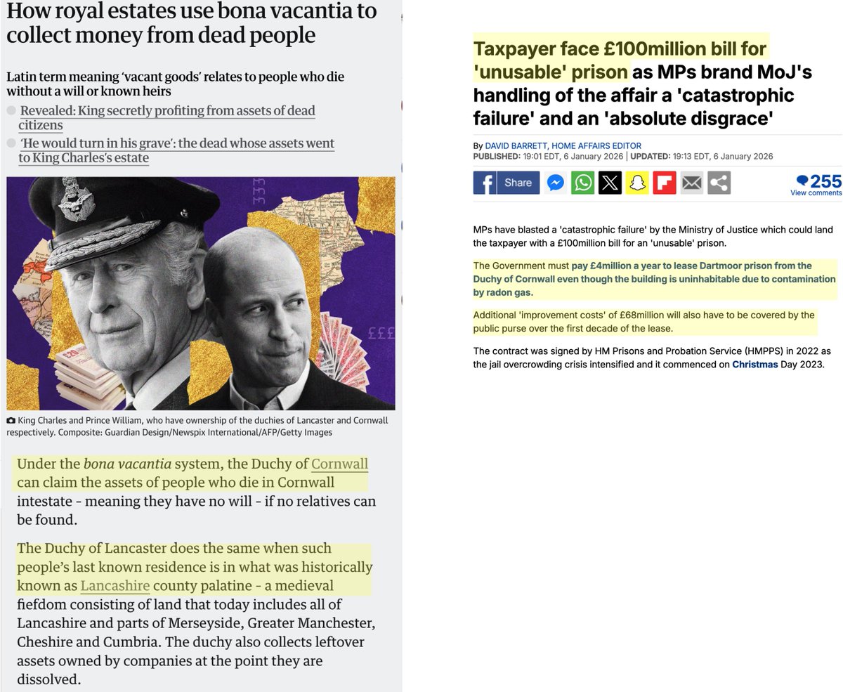 byetwit's tweet photo. Let's not leave out #PrinceWilliamIsABully Duchy of Cornwall that also benefits from bona vacantia

And his 'wigan' is Dartmoor prison that the govt is leasing from the Duchy, even tho it had to close bc of radon gas, which taxpayers are expected to pay to clean up https://t.co/tqax7WDSnE