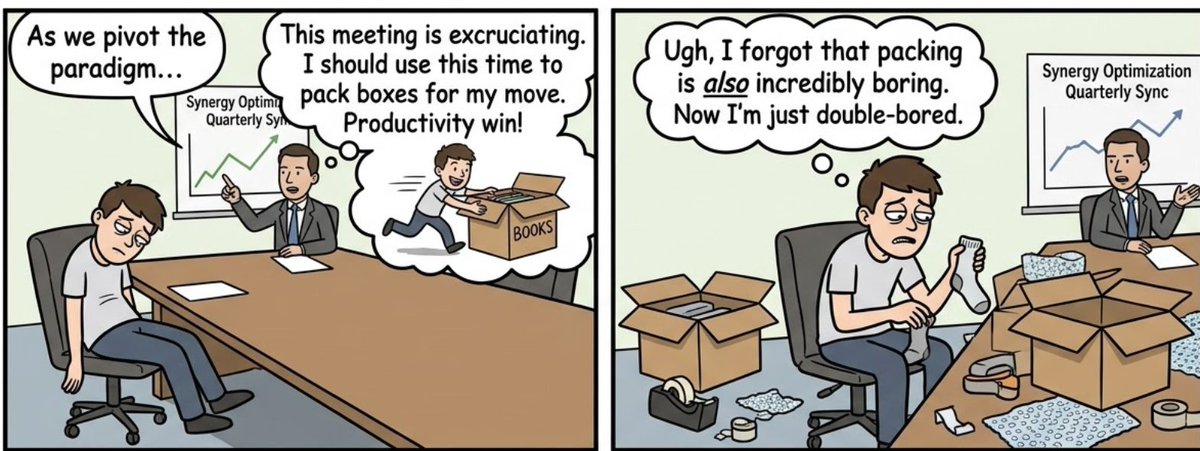 fearabundance's tweet photo. 5/100 What do i want to procrastinate more - a boring meeting or packing. https://t.co/nwdwuhC1hm