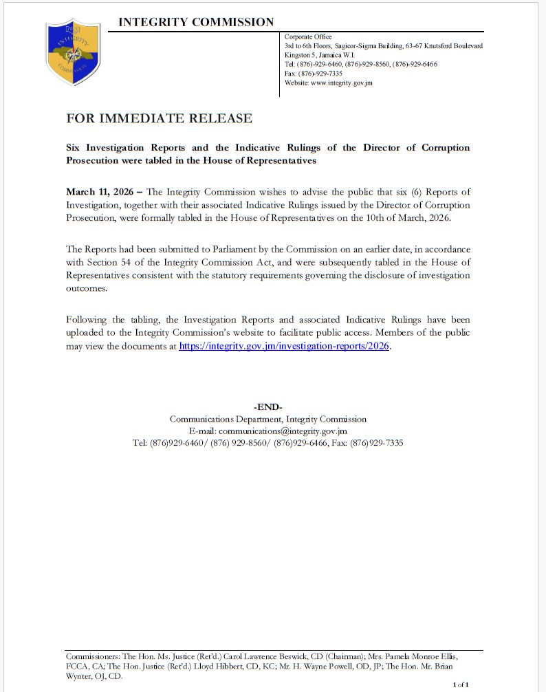 Integrity Commission of Jamaica tweet media