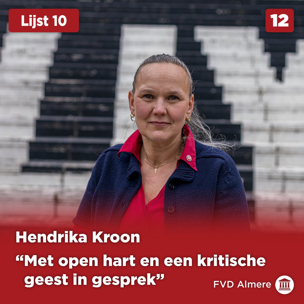 Ontmoet onze nr. 12: <a href="/HendrikaKroon/">Hendrika Kroon</a>! Als gastouder, nachtwaker bij het Leger des Heils en ondersteuner van ouderen ziet ze wat er écht speelt in de wijken. Vanuit haar christelijke overtuiging zet ze zich in voor een stad waar iedereen vanuit eigen kracht kan groeien!