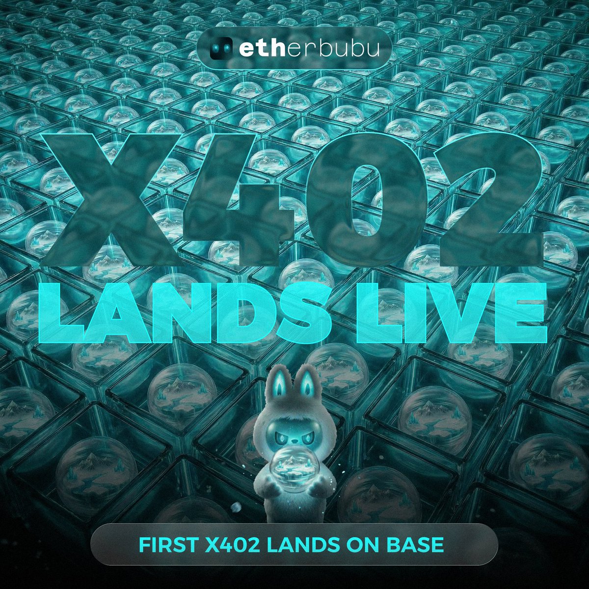 ₍ᐢ. .ᐢ₎ x402 lands on <a href="/base/">Base</a> are live  

First 5000 to reach the Bronze tier get OG nft badge 👇
etherbubu.land

Transactions in x402 are paid in $USDC  

1 land - 0.05 USDC  

Earned points will be converted to $BUBU at TGE 

All lands will become NFT after the