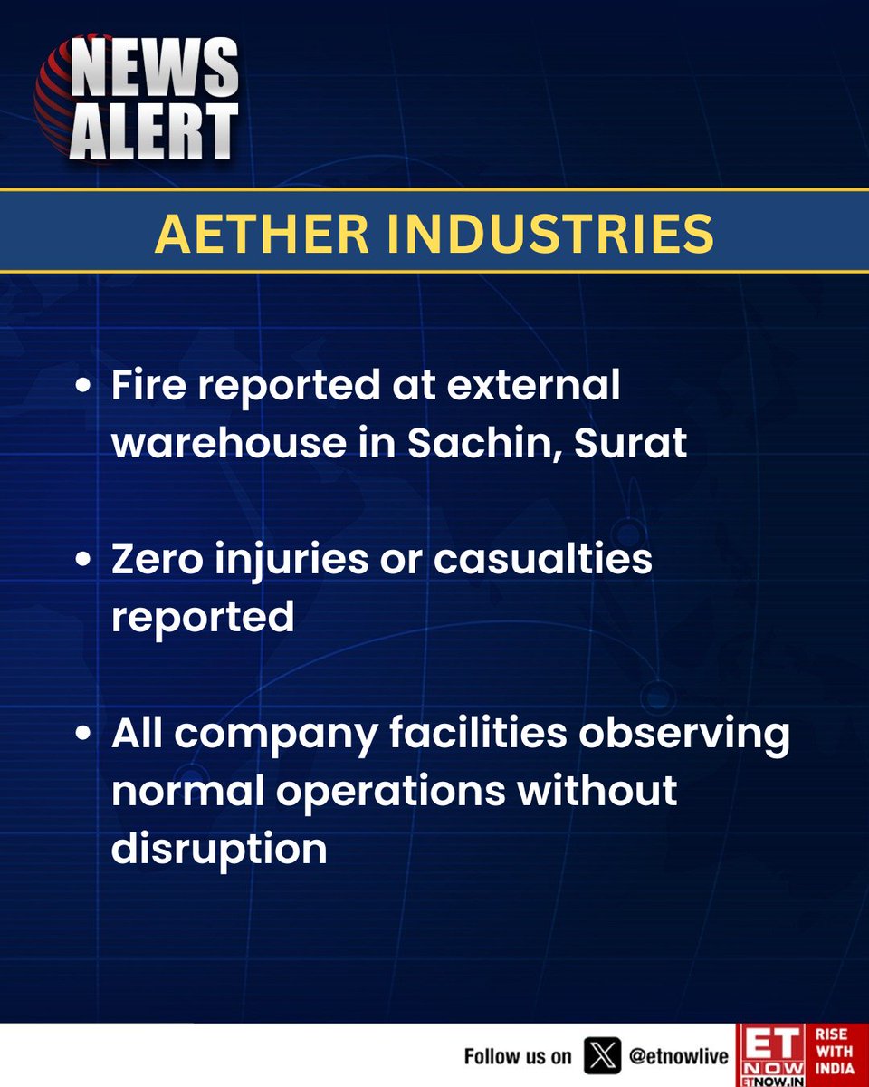 ETNOWlive's tweet image. #NewsAlert | Aether Industries: Fire reported at external warehouse in Sachin, Surat; zero injuries or casualties reported

#AetherIndustries #Surat #Gujarat #fire